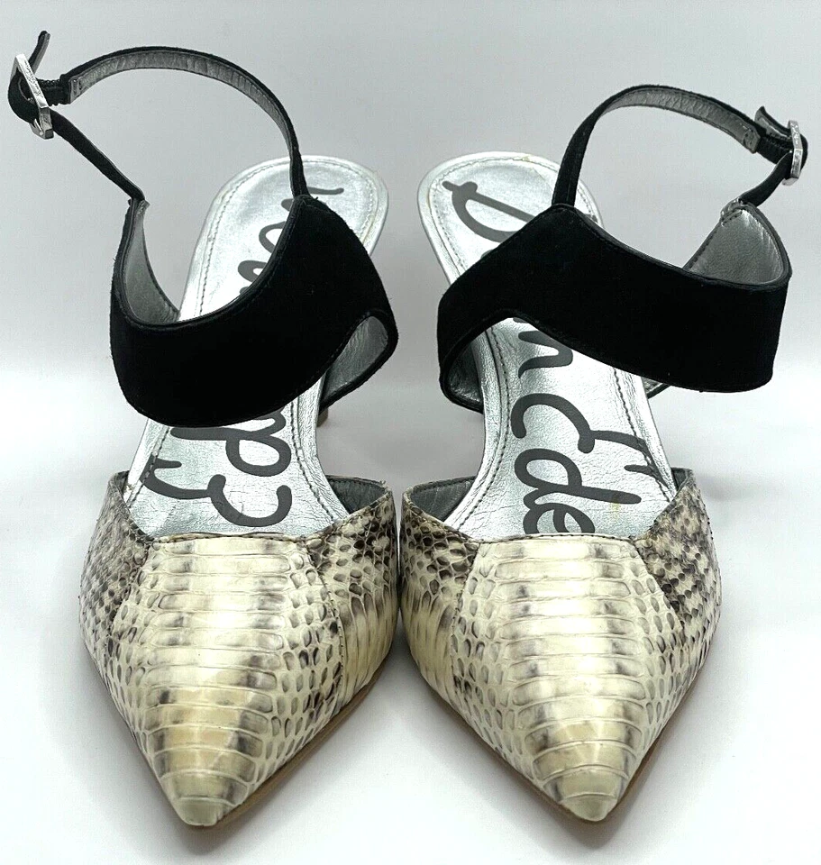 Sam Edelman NY Snakeskin Leather Suede Heels Women's Pumps Size 8M Beige Black - Image 2 of 4