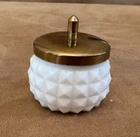 Enesco Hobnail milk glass small mustard jar vintage metal lid 2"
