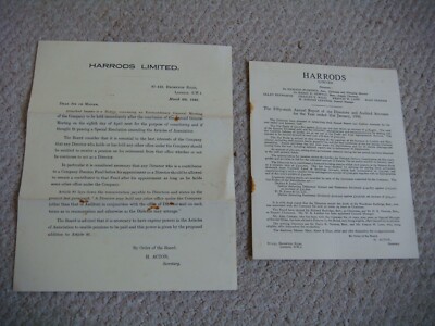 1946 Harrods Ltd Sechsundfünfzigster Jahresbericht außerordentliche Hauptversammlung