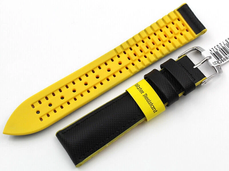 New Watch Accessories Waterproof Black And Yellow Silicone Strap 20Mm - Image 2 of 4