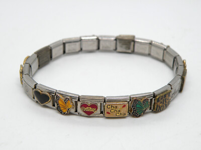 Vintage D'LinQ Uberry JJ Kent Pugster 21 Charms Stainless Steel Link Bracelet