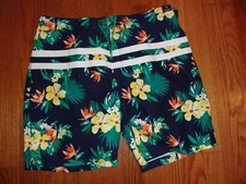 NWT Roundtree  Yorke Big  Tall Ink Blue Tropical Swimwear Trunks 2XB