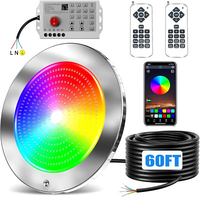 60Ft Smart LED Pool Lights, 54W Color Changing, App/Remote Control, 10'' Niche