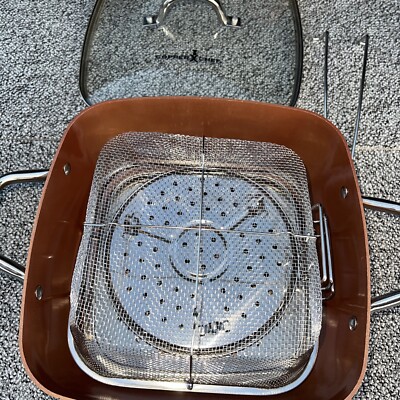 Copper Chef Cookware Set Non Stick Pan Deep Square Pan Fry Basket, Steamer