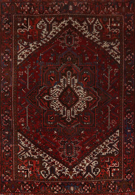 Geometric Wool Heriiz Nomad Living Room Area Rug Vintage Hand-made Carpet 7x9