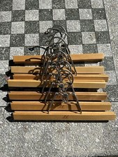 Lot Of 7 Vintage SETWELL Natural Wooden Pants Metal Hook Hangers