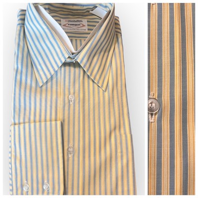 Vintage 60 Manhattan Torque Shirt Men s 17, Striped Button Down, Deadstock, NWT