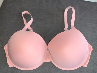 M&S Push-Up Plunge Bra U/W Padded Cotton Rich Plain T-Shirt 40DD Pink BNWoT