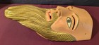 Vintage Mexican Folk Art Hand Carved & Painted Wood Mask Gold Beard — photo 3