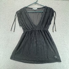 Miken Swim Womens Sheer Crochet Beach Cover Up Dress Black Size M
