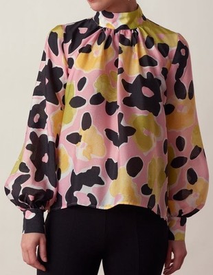 Stine Goya Eddy Abstract Floral Blouse Silk Feel High Neck Multicolor S NWT