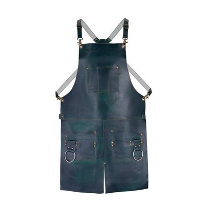 Lederschürze im Design mit geteiltem Bein grün, 2 große Taschen und Halter - Metzger, Koch...
