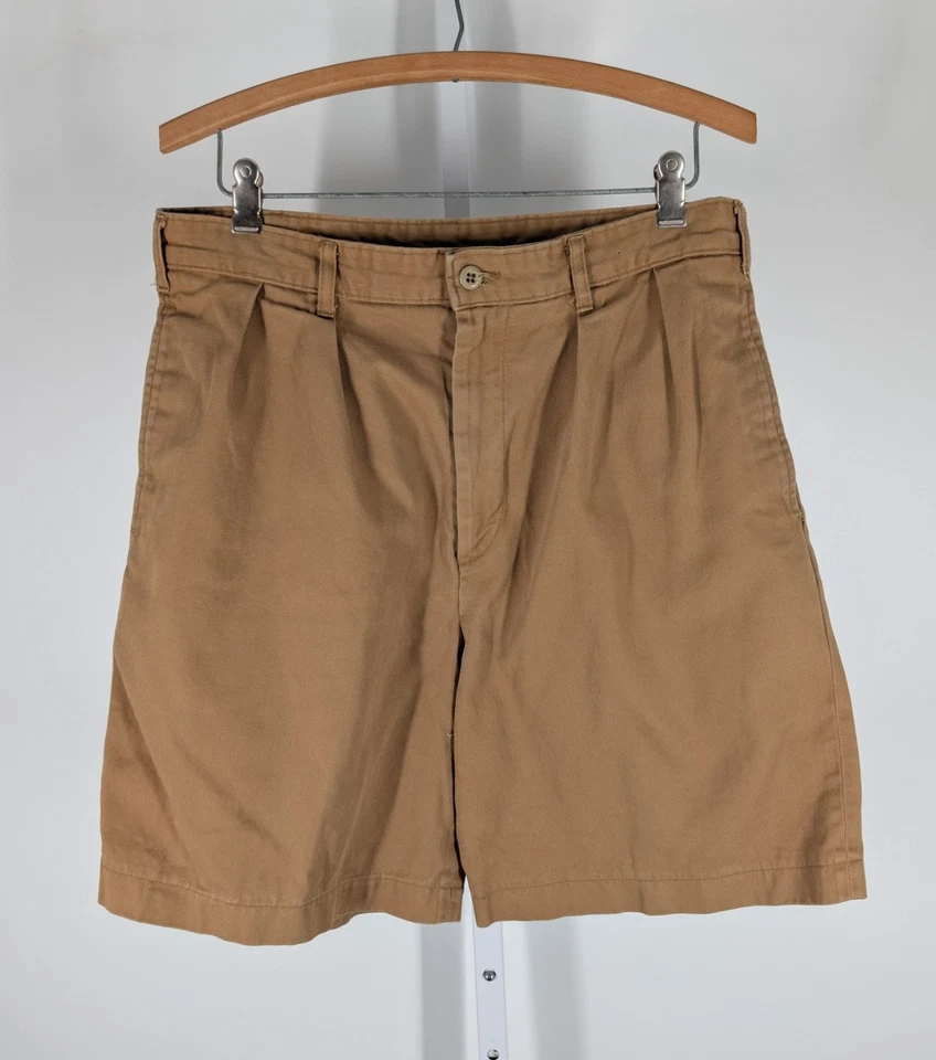 Винтажные мужские шорты 80-х 90-х J.Crew Oarsman сделано в США плиссированные желтовато-коричневые 32 - Изображение 2 из 4