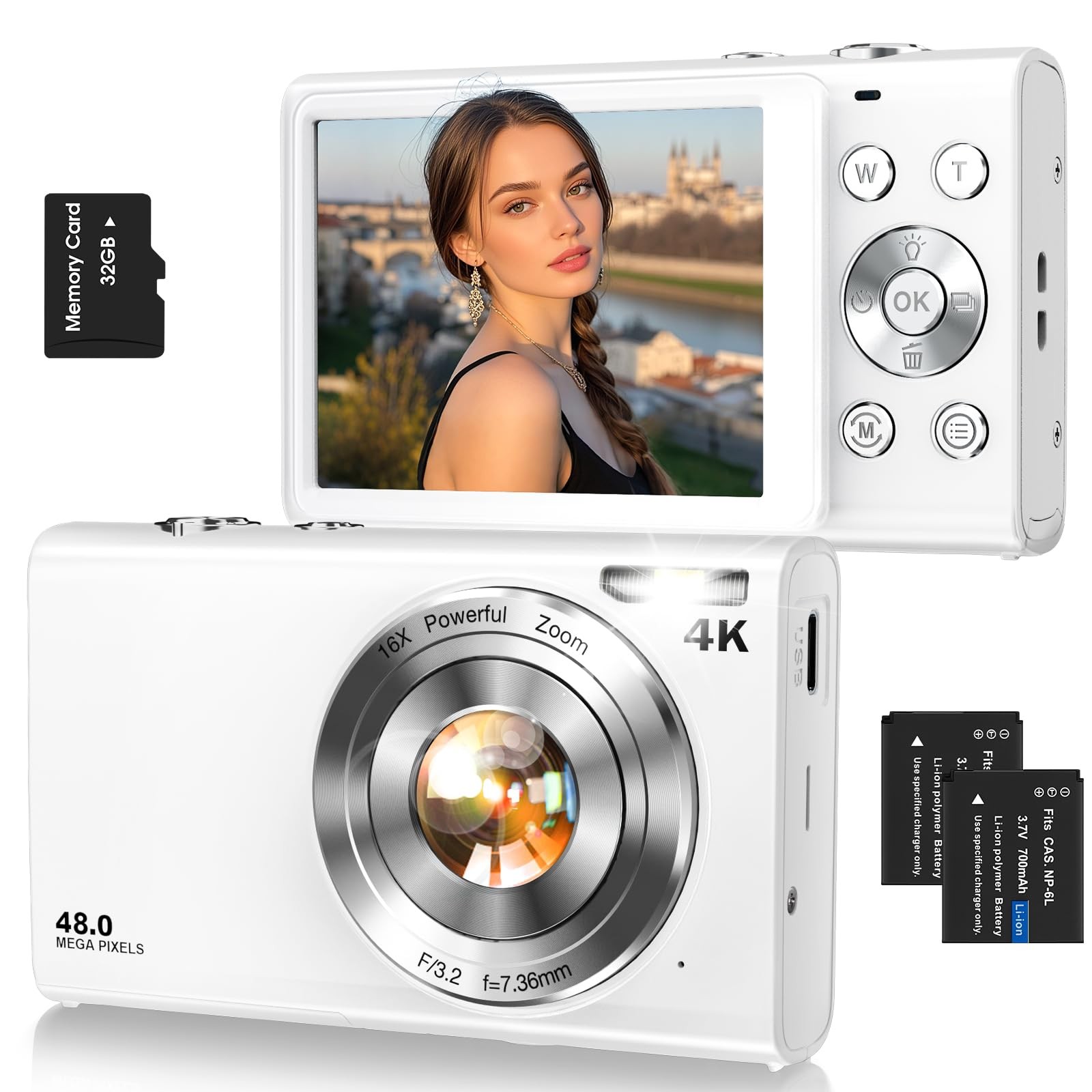 4K Digital Camera for Photography Autofocus Upgraded 48MP Vlogging Camera 16x