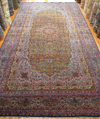 10' x 18' Majestic Antique Kermann Hand Knotted Wool Mustard Gold Large Rare Rug