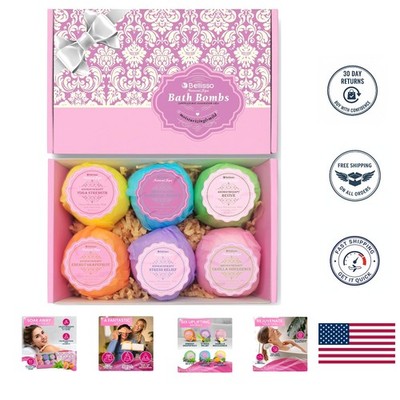 Aromatic Bath Bombs Set - 6 Fizzies with Eucalyptus & Lavender for Relaxation