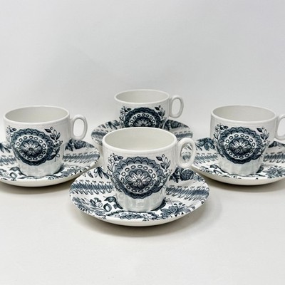 Barker Brothers England Offbeat Royal Tudor Ware teacups + saucers, set of 4