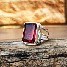 Handmade Square Red Garnet Ring: 925 Sterling Silver Gemstone Ring, All Size