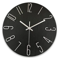  Wall Clock 12 Inch Silent Non-Ticking Modern Clocks Battery Operated - Black