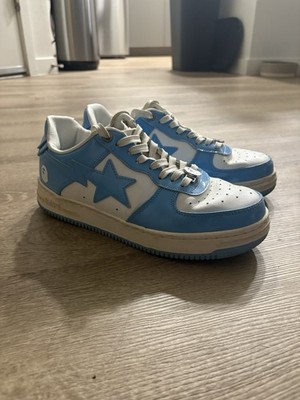 A Bathing Ape Bapesta Blue White Patent Leather Men's Low Top Sneakers