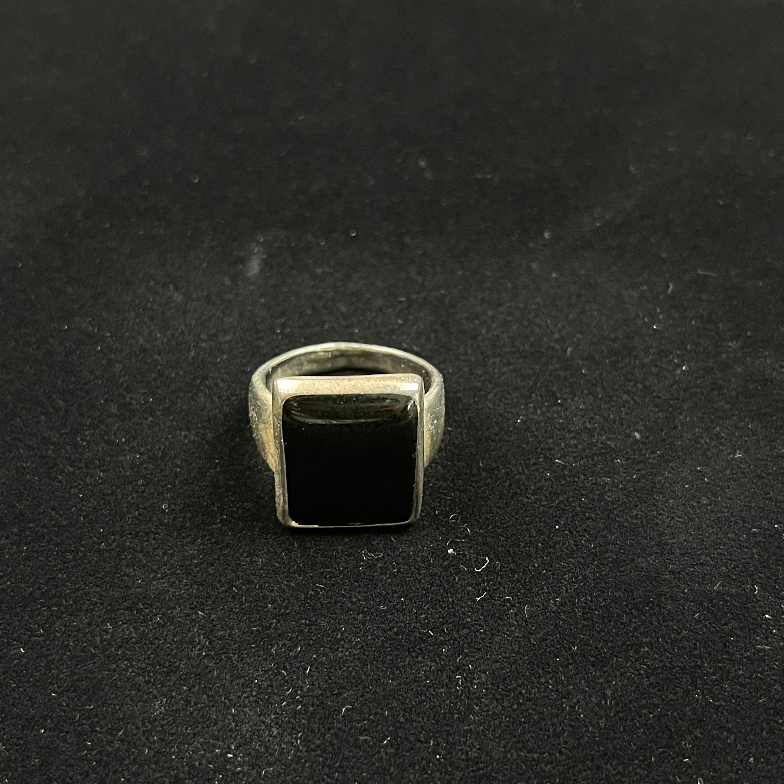 Large Black Onyx Style Statement Ring Silver Tone… - image 2