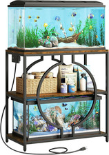 Rustic Brown 20-29 Gallon Aquarium Stand with Power Outlet Storage Shelf