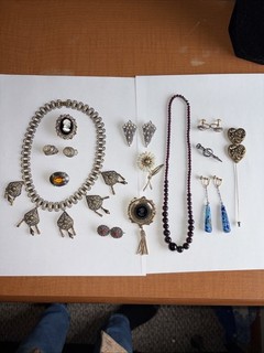 Antique Jewelry Lot Cameo Garnet Sterling