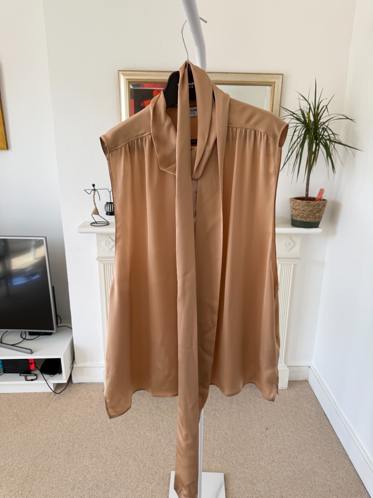 Camicia tunica Saint Laurent scollo lavalliere in raso di seta