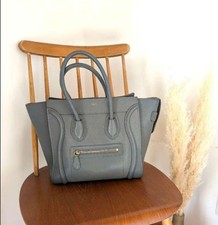 CELINE Luggage Micro Shopper Borsa a mano Tote Bag Pelle Greige Autentica Usata