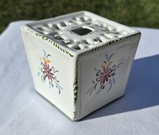 Handpainted Floral Porcelain Square Flower Frog Portugal Signed Leart 50