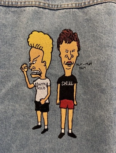 American Born MTV Beavis and Butt-Head Embroidered Denim Trucker Jacket XL image 3