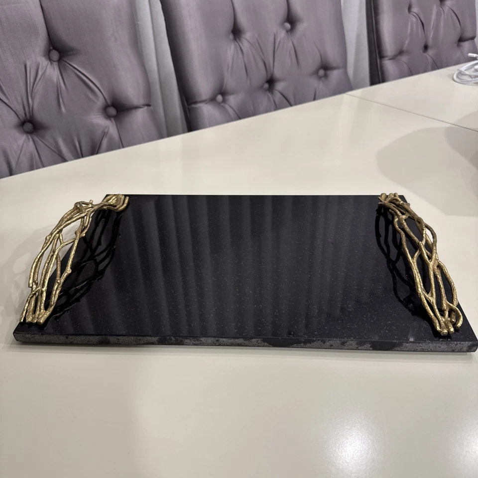 Michael Aram Brass, Stainless & Granite Twig Gold Large Cheese Board - Image 2 of 4