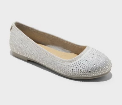 🥥 Cat & Jack Girls' Silver Glitter Ballet Flats Round Closed Toe