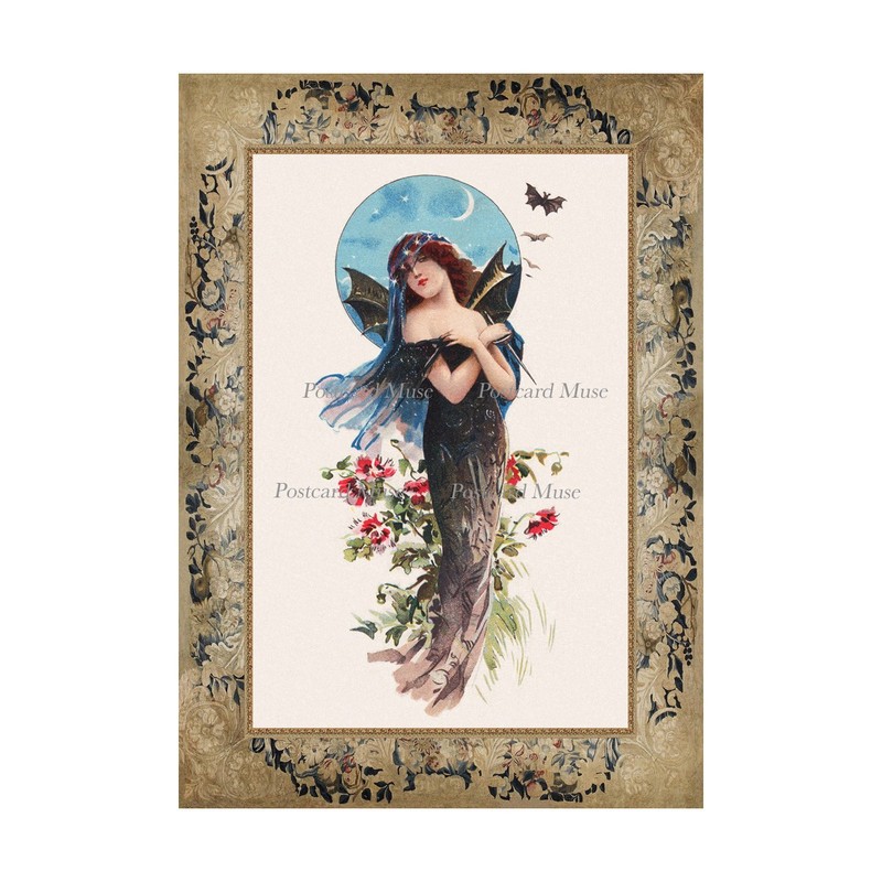 Art Nouveau Bat Wing Fairy Cotton Fabric Block Quilt Panel Sewing Applique
