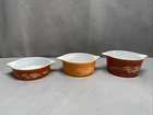 3 Vintage Pyrex Casserole Dishes, Autumn Harvest Pattern, #471-B,472-B,473-B