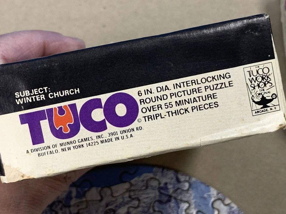 Vintage Lot Tuco 6" Round Jigsaw Puzzles Winter Church & Jefferson Monument - Image 3 of 4