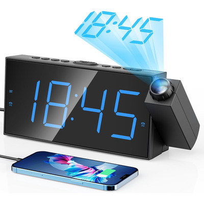 Projektionswecker 7 Zoll Digitalanzeige Doppelalarme USB Snooze Batterie-Backup