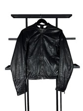 Vintage Leather Jacket Black Distressed Moto Minimalist Zip Up Y2K