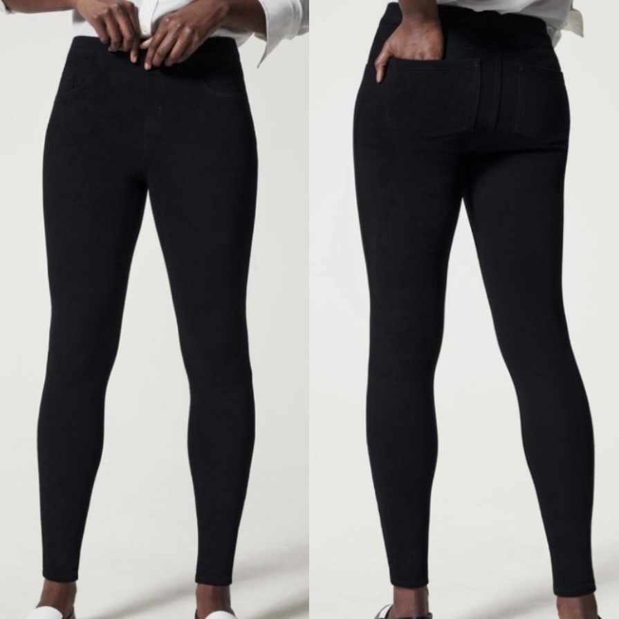 Spanx Medium Black Stretch Denim Ankle Leggings Pull On Jeans