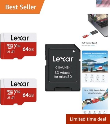 High-Speed 64GB MicroSDXC Cards - UHS-I, Class 10 with Adapter for All Devices