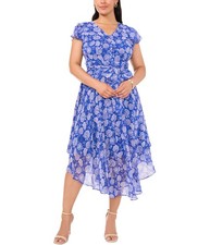 MSK Womens Belted Paisley Midi Dress, Multicoloured, Plus Size, 3X