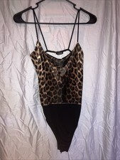 Nasty Gal Leopard Print Black Spaghetti Strap Body Suit Size 4 / Small
