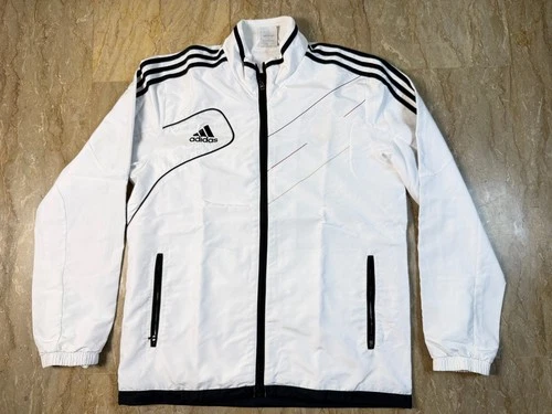Adidas White Black Full Zip Track Jacket Windbreaker 3 Stripe Soocer Jacket Mens
