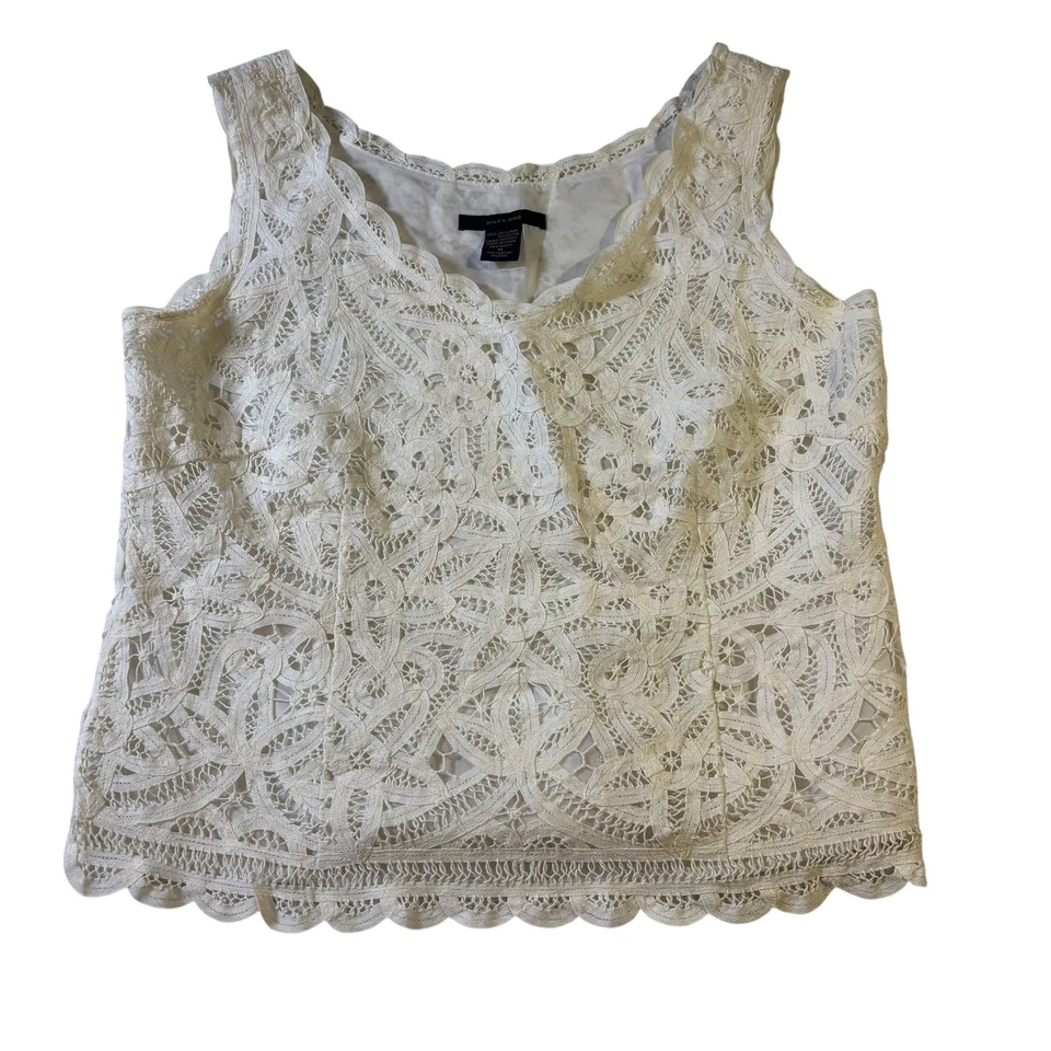 Blusa sin mangas Silkland de encaje crema para mujer sin mangas con cuello en V forrada Foto 3 de 4