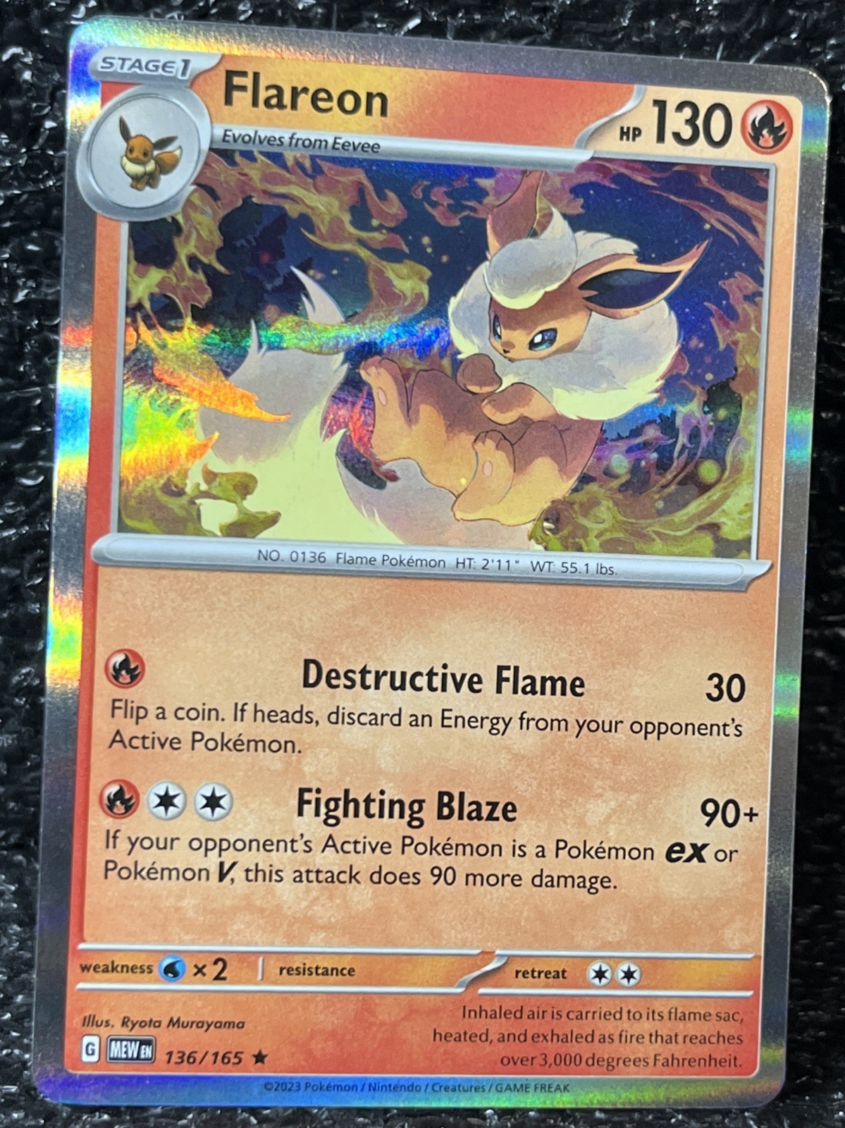Flareon Reverse Holo NM 136/165 Scarlet & Violet 151 Pokemon TCG