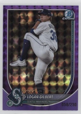 2025 Bowman Chrome Purple Geometric Refractor 58/250 Logan Gilbert #9 1ny5