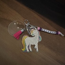 Handmade Unicorn Keychain Rainbow Charm Beaded Name Tassel Cute Gift Accessory