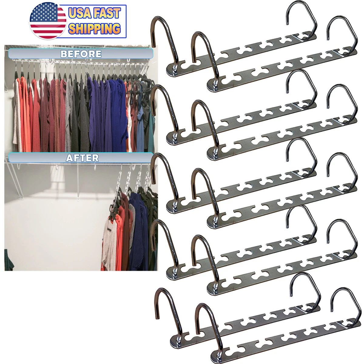 Metal Cascading Space Saving Closet Hangers 5pc Set