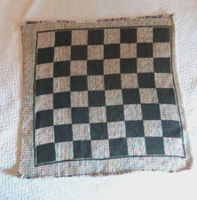 Vintage Handmade Rag Rug Wall Hanging Checkers Design Black and multicolor beige