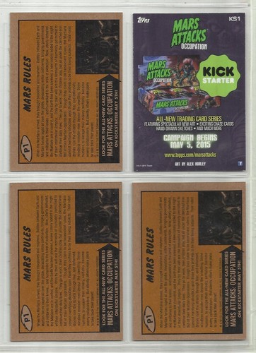 2015 Mars Attacks! Occupation (Topps) KS1/RED/GOLD/GREEN #P1 Promo Cards - Picture 2 of 2